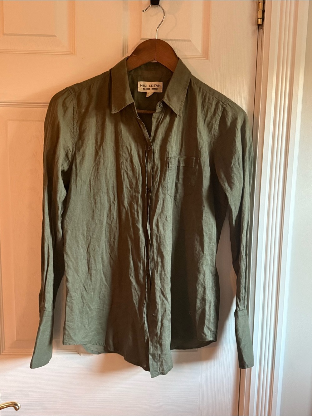 NILI LOTAN Olive Green Cotton Voile Buttondown